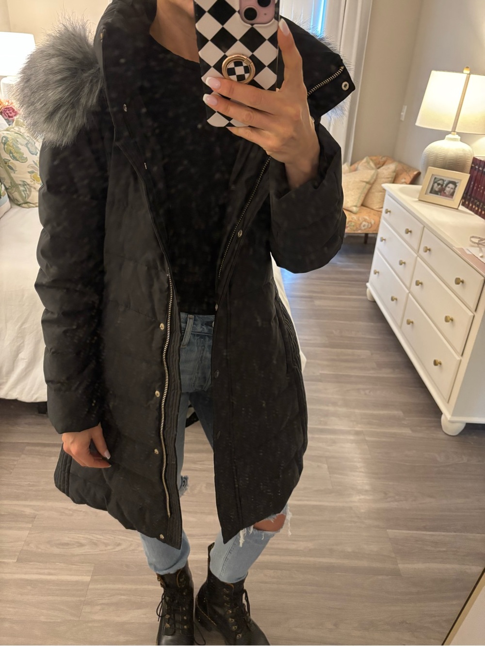🖤❄️ Kate Spade New York Black Down Puffer Coat — Detachable Faux Fur Hood ❄️🖤